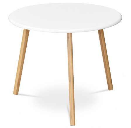Konferenčný stôl 60x60x50 cm, MDF biela doska, nohy bambusový prírodný odtieň