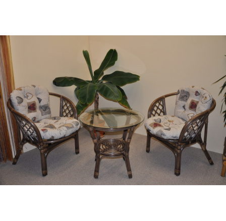 Ratanová sedacia súprava Bahama hnedá 2+1, vankúš s motívom srdca LOVE