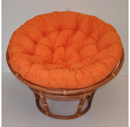 Ratanový papasan 110 cm koňak, vankúš oranžový