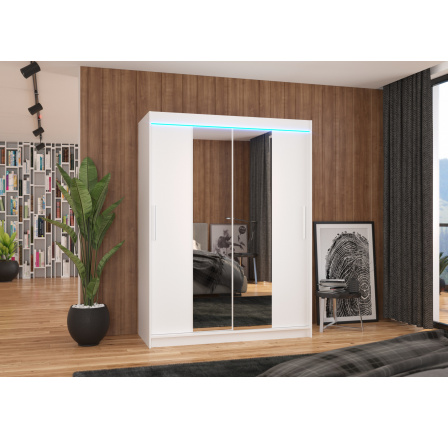 Posuvná skriňa so zrkadlom a LED osvetlením INESS 150 Biela+Biela