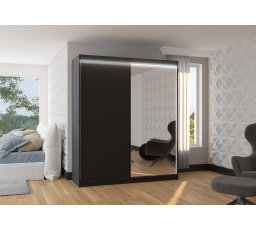 Posuvná skriňa so zrkadlom a LED osvetlením VIKI 180 Čierna+Čierna