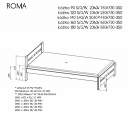 Posteľ "ROMA" - Farba korpusu: borovica na orech