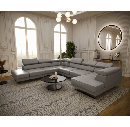 Rohová sedacia súprava EMPORIO MAX II 300X350X180 prírodná koža - sivá koža, ľavá Rohová sedacia súprava EMPORIO MAX II 300X350X180 prírodná koža - sivá koža, ľavá