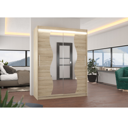 Posuvná skriňa so zrkadlom a LED osvetlením RENZO 150 Sonoma+Sonoma