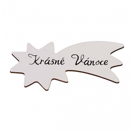 Cedulka "Krásné Vánoce" - dřevo, bílá, v sáčku 12 ks, cena za 1 ks Cedulka "Krásné Vánoce" - dřevo, bílá, v sáčku 12 ks, cena za 1 ks