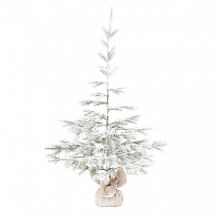 Stromek v jutovém obalu - umělý smrk, 120 cm, zasněžený Stromek v jutovém obalu - umělý smrk, 120 cm, zasněžený