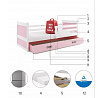Detská posteľ RICO 90x200 cm so zásuvkou, bez matraca, Biela/Ružová