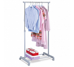 Stojan na šaty, jednoramenný, s úložným priestorom, sivý, kov / plast, chróm