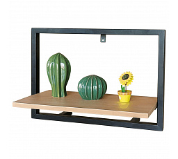 Nástenná polica 50x20 cm, MDF, dekor dub, čierny matný kov