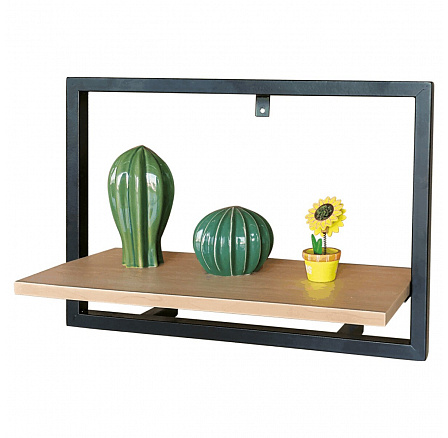 Nástenná polica 50x20 cm, MDF, dekor dub, čierny matný kov