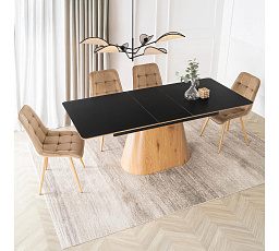 Stôl LIZBONA Keramický Rozkladací 160-200 cm Čierny/Dub