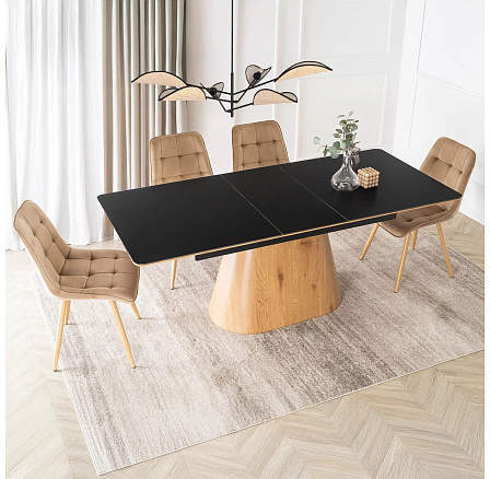 Stôl LIZBONA Keramický Rozkladací 160-200 cm Čierny/Dub