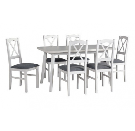 MILENIUM 6 - jedálenský set stôl+6 stoličiek (Oslo 6+Nilo 11 ) lamino biela borovica andersen / biele stoličky / svetlosivá látka 1B-Soro 90 - kolekcia "DRE" (DM) (K150)NOVINKA