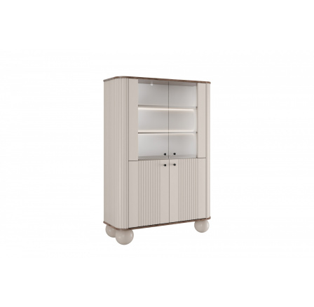 VESPER VITRÍNA 103 4D - kašmír mdf / orech / čierne úchyty / nohy gule VESPER VITRÍNA 103 4D - kašmír mdf / orech / čierne úchyty / nohy gule