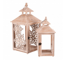 Lucerna dřevěná - vzor sněh. vloček, cena za sadu 2 ks