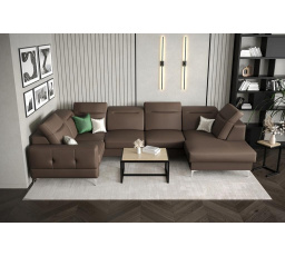 Rohová sedacia súprava MALIBU MAX II 180x350x182 cm prírodná koža - Hnedá koža, Ľavá strana