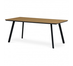 Jedálenský stôl, 180x90x76 cm, doska z MDF s dubovou dyhou, kovové nohy, čierny lak