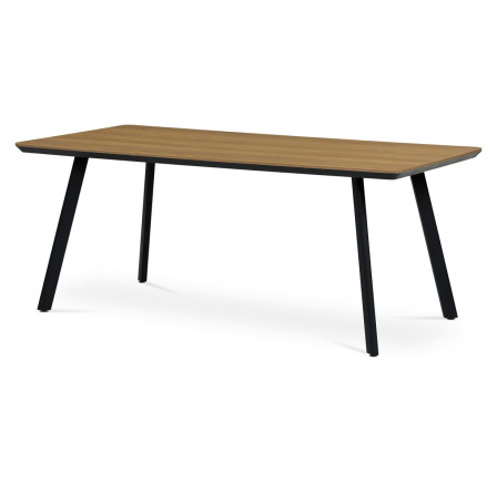 Jedálenský stôl, 180x90x76 cm, doska z MDF s dubovou dyhou, kovové nohy, čierny lak