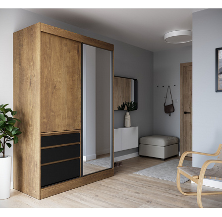 Posuvná skriňa so zrkadlom HAIDAR 140 Lefkas+Čierna Posuvná skriňa so zrkadlom HAIDAR 140 Lefkas+Čierna