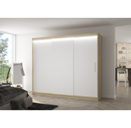 Posuvná skriňa s LED osvetlením ANTOS 250 Sonoma+Biela