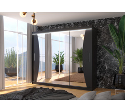 Posuvná skriňa so zrkadlom a LED osvetlením DIEGO 250 Čierna+Čierna