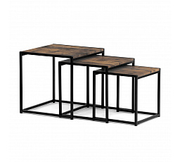 Set 3 ks odkladacích stolíkov, MDF, dekor staré drevo, kov, čierny lak
