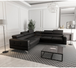 Rohová kožená sedacia súprava TOSCANIA MAX 250×250 - čierna koža, pravá