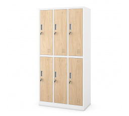 Plechová uzamykateľná šatníková skriňa so 6 boxmi IGOR, 900 x 1850 x 450 mm, Eco Design: biela/ dub sonoma