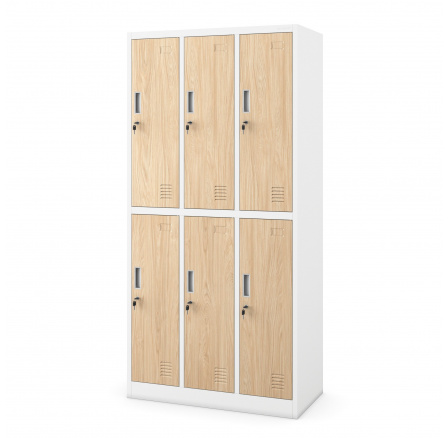 Plechová uzamykateľná šatníková skriňa so 6 boxmi IGOR, 900 x 1850 x 450 mm, Eco Design: biela/ dub sonoma Plechová uzamykateľná šatníková skriňa so 6 boxmi IGOR, 900 x 1850 x 450 mm, Eco Design: biela/ dub sonoma