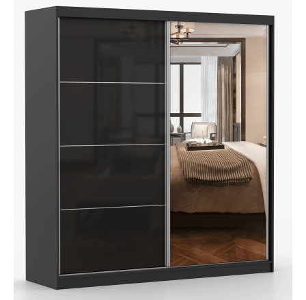 Šatní skriňa MULTI 31 - 203 cm, Čierna/Čierny Lesk
