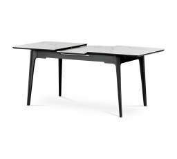 Jedálenský stôl 140+40x80 cm, biela mramorová keramická doska, masívne drevo, čierny matný lak