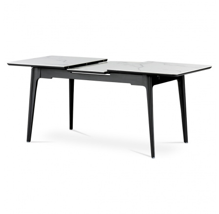 Jedálenský stôl 140+40x80 cm, biela mramorová keramická doska, masívne drevo, čierny matný lak