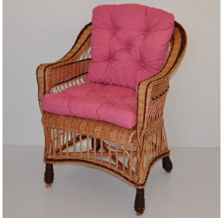 Kreslo Weigier hnedý výplet - vankúš malinovo modrý