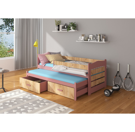 Manželská posteľ so zábranami a matracom TIARRO 180x80 Pink+Oak Gold