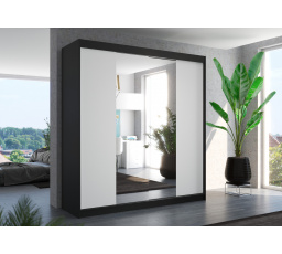 Šatní skriňa s posuvnými dverami a zrkadlom PERQS 200 Čierna+Biela