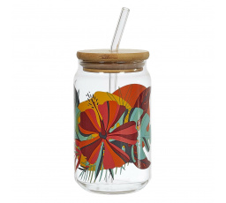 Pohár Exotic Paradise 450ml so slamkou a bambusovým viečkom