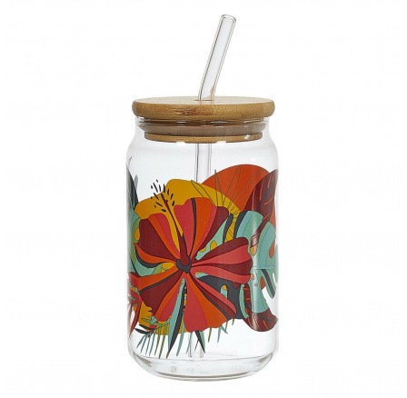 Pohár Exotic Paradise 450ml so slamkou a bambusovým viečkom