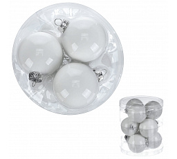 Kulaté skleněné ozdoby - pr. 7 cm, stříbrné, cena za balení (9 ks)