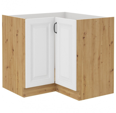 Rohová kuchynská skrinka STIPE 89x89 DN 1F BB, Biela/Dub artisan