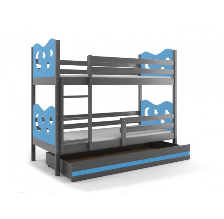 Posteľ z masívneho dreva pre 2 deti MAX 2 - grafitová/modrá