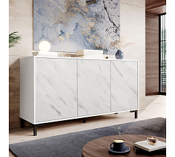 Komoda MARMO 150 3D, biela / biely mramor