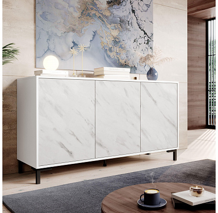 Komoda MARMO 150 3D, biela / biely mramor Komoda MARMO 150 3D, biela / biely mramor