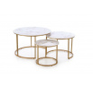 Konferenčné stolíky GILDA sada 3, efekt bieleho mramoru / zlatý
