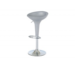 Barová stolička, strieborný plast, chrómový podstavec, nastaviteľná výška