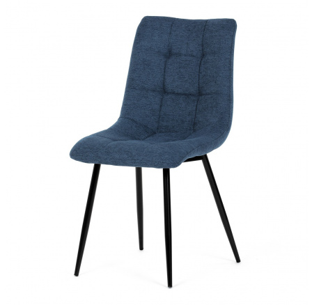 Jedálenská stolička, modrá látka, čierne kovové nohy