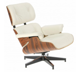 Fotel Vip z podnóżkiem biały/rosewood/ srebrna baza
