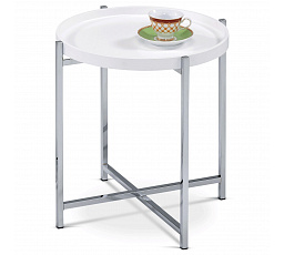 Konferenčný stôl 50x50 cm, drevená doska, biela podložka. lak, pochrómované kovové nohy