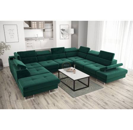 Rohová sedacia súprava GALAXY MAX I s funkciou spania 280x350x225 - zelená, pravá