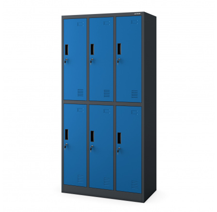 Kovová uzamykateľná šatníková skrinka antracitovo-modrá: so 6 boxmi IGOR 900 x 1850 x 450 mm