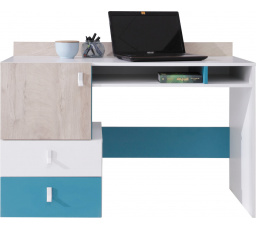 Písací stôl PLANET- PL9, biely lux+dub+modrá